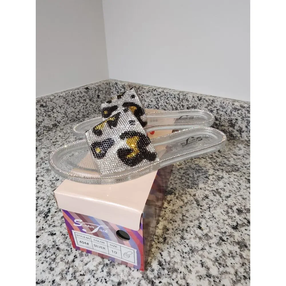 Super Jack Clear Rhinestone Cheetah Print Sandals